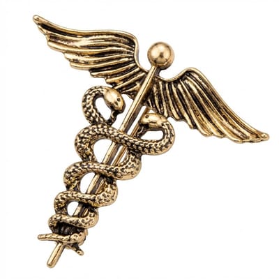 Vintage Heren Broche met Engelvleugels – Zwart-goudkleurige Caduceus Broche