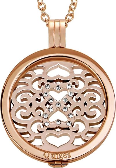 Quiges - Munthouder met Ketting en Munt 33mm Zirkonia Infinity - RVS Roségoudkleurig - ERHS1153