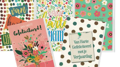 5 Verjaardagskaarten met Envelop - Retro - Mannen Vrouwen - Kinderen en Volwassenen - set van 5 stuks - Bloemen & Natuur hippe verjaardagskaart