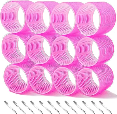 Grote Krulrollers voor Volumineuze Krullen, 24 Stuks, Warmtevrije Zelfklevende Krulspelden met 12 Duckbill Haarclips voor Lang en Kort Haar