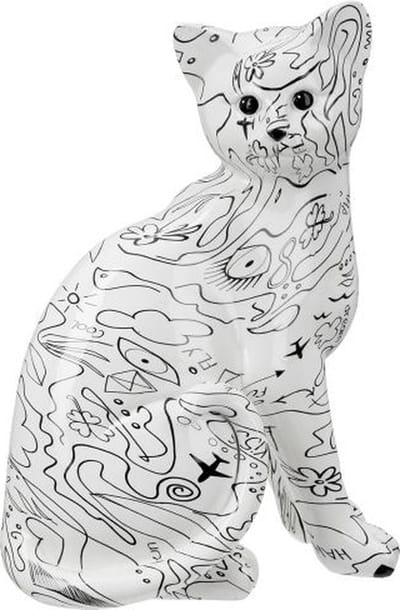 Gilde Handwerk - Beeld - Sculptuur - Kat - Poes - Polyresin - Modern Single Line Design - 11x22x29 cm