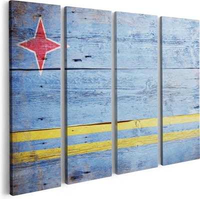 Artaza Canvas Schilderij Vierluik Aruba Vlag op Hout - 80x60 cm - Wanddecoratie Woonkamer - Schilderijen - Muurdecoratie