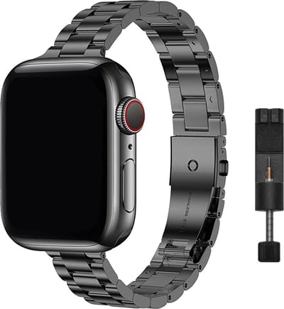 Innerlight® Narrow - Zwart - 38/40/41mm - Metalen bandje geschikt voor Apple Watch - Schakel Armband RVS - Stainless Steel Watch Band - Roestvrijstaal - Horlogeband - Geschikt als Apple Watch bandje voor Series 1/2/3/4/5/6/7/8/9/10 42mm/11 42mm/SE