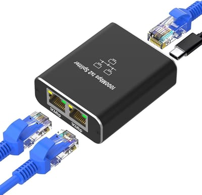 LAN Splitter - Netwerk Verdeler - Internet Uitbreiden - Gigabit Snelheid - 2 Poorten - Zwart