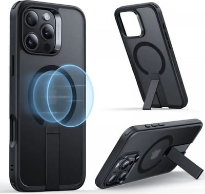 ESR Hoesje Geschikt voor Apple iPhone 16 Pro - Compatibel met MagSafe - Boost Flickstand - Back Cover met Standaard - Militaire Bescherming - Frosted Zwart