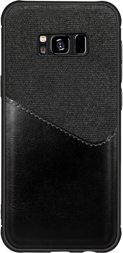 Geschikt voor Luxe Cardslot Card Case voor Samsung Galaxy S8 | TPU Siliconen hoesje | Hoogwaardige Fabric & Kwaliteitsleer Back Cover | Wallet | Pasjeshouder | Zwart