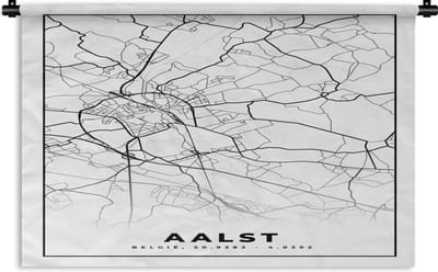 Wandkleed - Wanddoek - Stadskaart – Plattegrond – België – Zwart Wit – Aalst – Kaart - 180x120 cm - Wandtapijt