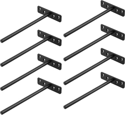 Zwevende Planksteunen, Verborgen Wandmontage, Stevige Ondersteuning voor Houten Planken, Wandplank Beugels, 200MM, RVS Zwart, Set van 8 Stuks