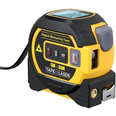 3in1 laserafstandsmeter 5m meetlint liniaal LCD-scherm met achtergrondverlichting afstandsmetergebouw 60m geel