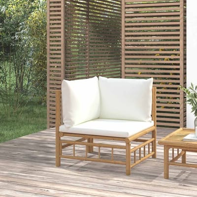 vidaXL - Tuinhoekbank - met - kussens - bamboe - crèmewit