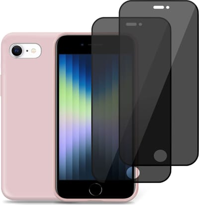 Hoesje geschikt voor iPhone SE 2022 + 2x Privacy Screenprotector – Privé Gehard Glas Cover - Suède Case Rose