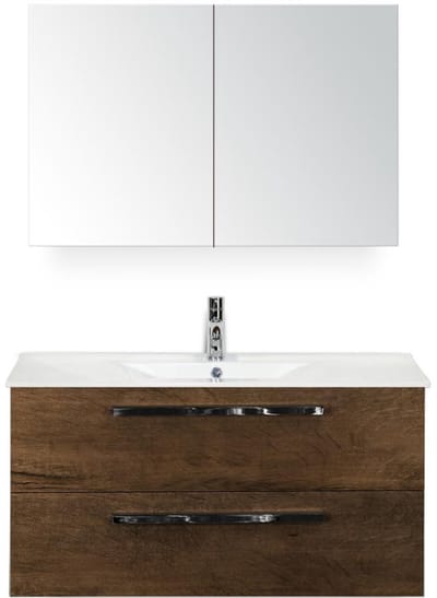 Seville Badmeubelset 100 cm - Tabacco - Keramische Wastafel Wit Enjoy met Spiegelkast