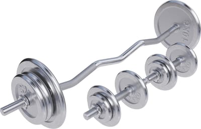 Gorilla Sports EZ-curlset 70 kg - Chroom - Halter met gewichten -30 mm