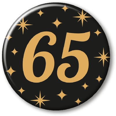 Q2P - 65 Jaar Rozet - Verjaardag Versiering - Zwart & Goud - Feest - Buttons - Rosette