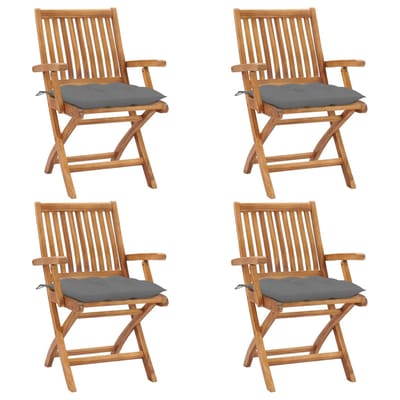 vidaXL - Opklapbare - stoelen - met - kussens, - 4 - stuks, - massief - teakhout