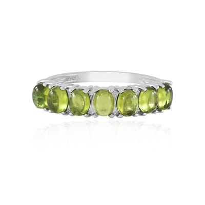 Cavill - 925 Sterling Zilver Ring met 7 Ovale Vesuvianiet Cabochons - Platina Afwerking - Groene Edelstenen - Elegante Italiaanse Zetting