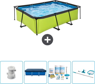 EXIT Rechthoekig Lime Frame Zwembad - 220 x 150 x 65 cm - Inclusief Pomp Afdekzeil - Onderhoudspakket - Schoonmaakset - Nu extra voordelig