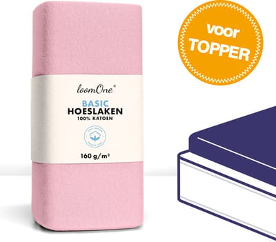 Loom One Hoeslaken Topper – 100% Jersey Katoen – 160x200 cm – tot 10cm matrasdikte– 160 g/m² – Roze