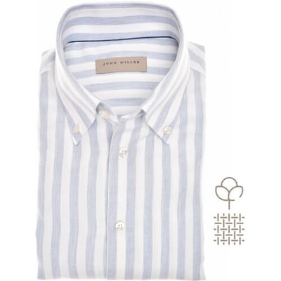 John Miller Overhemd Striped Cotton Flanel Button-Down Licht Blauw / male
