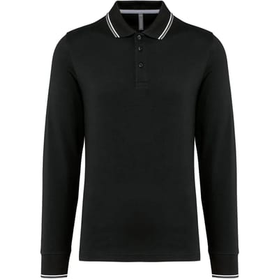Kariban Heren polo van piquétricot met lange mouwen K280 - Black / Light Grey / White - M