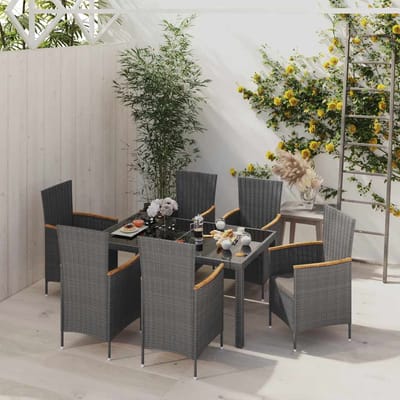 vidaXL - 7-delige - Tuinset - met - kussens - poly - rattan - zwart - en - grijs