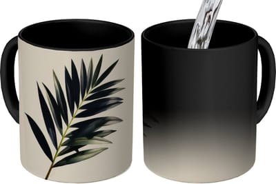 Magische Mok - Foto op Warmte Mokken - Koffiemok - Palmblad - Subtiel - Groen - beige - Magic Mok - Beker - 350 ML - Theemok