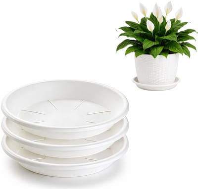 Plasticforte plantenpot onder schotel / opvang schaal - 3x - wit - dia 24 cm - Kunststof - voor een pot met dia 30/35 cm