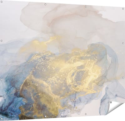 Gards Tuinposter Abstracte Kunst van Grijze Gouden Marmer - 150x120 cm - Tuindoek - Tuindecoratie - Wanddecoratie buiten - Tuinschilderij