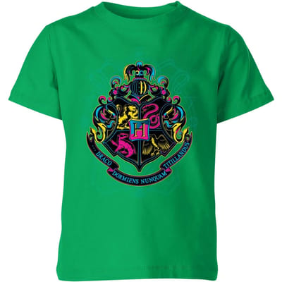 Harry Potter Hogwarts Neon Crest Kids' T-Shirt - Green - 98/104 (3-4 jaar)