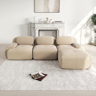 BLACKCOLORS Modulaire hoekbank zonder montage, ergonomisch en geschikt voor huisdieren, van corduroy met extra brede armleuningen, zeer elastische 32D-vulling voor woon- en slaapkamer, beige