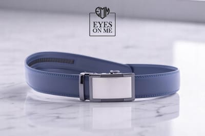 Blauwe lederen riem zonder gaatjes met automatische gesp voor heren ( Model N180 )