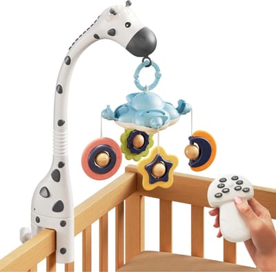 TIM® Boxmobiel Houder - Mobiel Houder Met Muzieklicht En Timerfunctie - Boxmobiel Met 150 Melodieën - Babymobiel - Muziekmobiel - Eenvoudig Bevestigen – Kraamcadeau – Babyshower Cadeau - Wit - 35cm x 19cm x 12cm