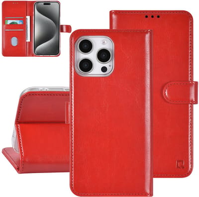 TUNIQ telefoonhoesje voor Apple iPhone 16 Pro Max - Boekmodel voor 3 pasjes - Magneetsluiting - Rood