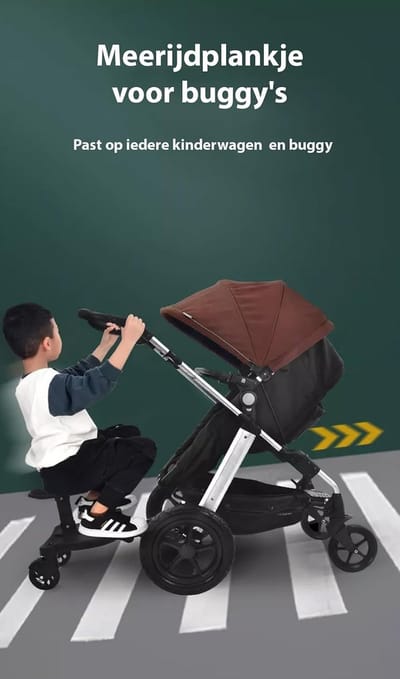 Meerijdplankje Universeel - Buggy Board - Extra Kind Mee - Met Afneembaar Zitje - 55x33x9 cm - Zwart