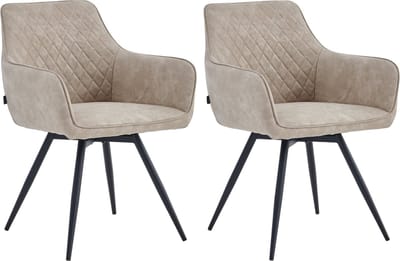 Colenis® - Sierra Eetkamerstoel - Set Van 2 - Beige - Microfiber Stof - Microvezel - Industrieel - Draaibaar - 360°