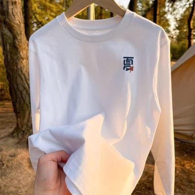Heren T-shirt met Lange Mouwen van Puur Katoen Trendy Merk Lente en Herfst Koreaanse Stijl Slim Fit Casual Mooie Jeugd Sport Basis T-shirt XXXL