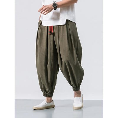 Zomer Nieuwe Casual Broek Heren Losse Pofbroek Gebonden Voeten Lange Broek 5XL black
