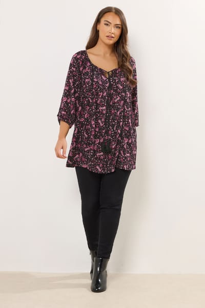 Yours Roze Top Met Paisleyprint En Strik Aan De Voorkant Size 42