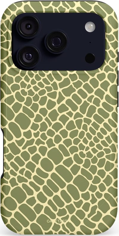 Casetastic hoesje geschikt voor Apple iPhone 17 Pro - MagSafe - Dubbellaagse bescherming - Exotische Groen Geel Krokodillen Schubben - Fashion Case - Saliegroen Beige