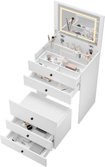 Make-uptafel 3-in-1 met klapspiegel en ledverlichting voor slaapkamer