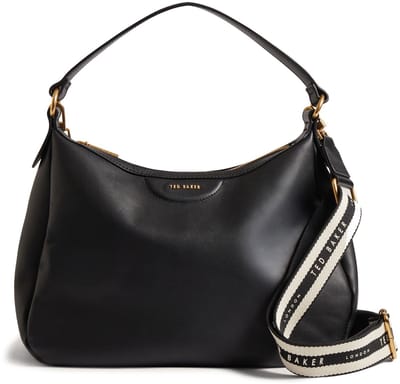 Ted Baker Leren schoudertas Esiah Webbing Slouchy Hobo Bag Black zwart
