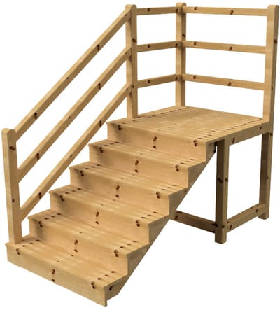 MILANO buitentrap 6 gesloten treden H105 cm - bordes L116 x B120 cm - trapleuning links - bordesleuning links en achteraan