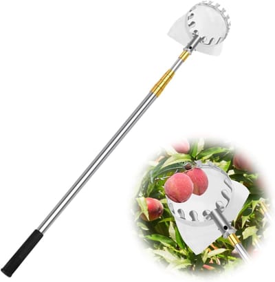 Fruitplukker Stok - Plukmand Lange Steel - Fruit Oogsten - Verstelbare Lengte - 5 Meter - Zilver