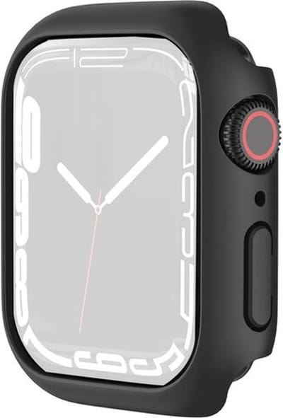 By Qubix - Apple Watch 45mm Hard case (open front) - Zwart - Geschikt voor Apple Watch 45mm hoesje - screenprotector - Bescherming iWatch - Bescherm hoesje