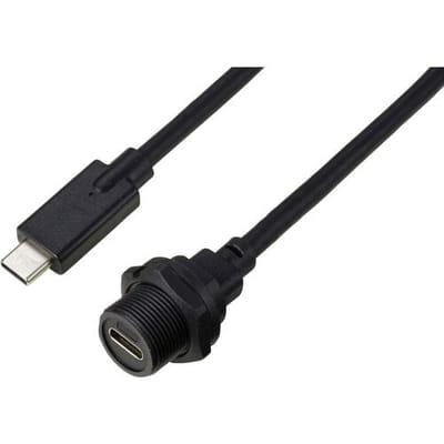 TRU COMPONENTS TC-E10T-FT3.1-PWF/MT3.1-NWA-0.5PV-S TC-13543600 USB-C 3.1-stekker naar bus IP67 (schroefdraad) kabel 0,5 m Waterdichte kunststof kabel