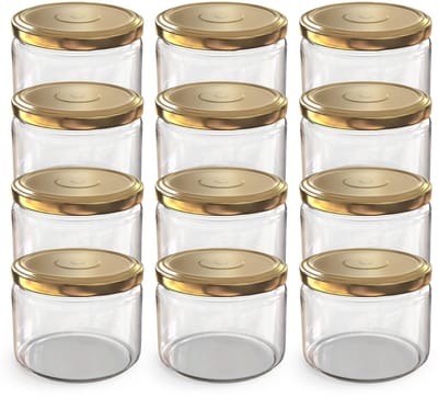 Oputec 12x 282ml inmaakpotten / voorraadpotten TO Ø 82 mm– glazen jampotten – metalen schroefdeksel goud – conservenpotten