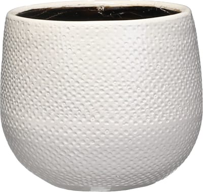 Mica Decorations Bloempot - wit - keramiek - ribbels - D16 x H14 cm - plantenpotten