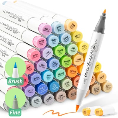 Ohuhu - Honolulu B Brush & Fine - Alcohol Art Markers - 48 Mid Tone kleuren