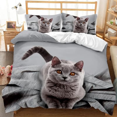 Honden- en Katten Dekbedovertrek Schattig Cartoon Puppy Dierlijk Design Beddengoedset Lieflijke Kitty Dubbel Queen King Size Polyester Quilt Overtrek 140x210cm 2pcs