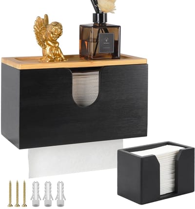 Cosensi- Handdoekdispenser Bamboe - Muurbevestiging - Tissue Dispenser - Robuust en Stabiel - 27,5 x 16 x 13 cm - Multifunctioneel Gebruik - Tissuedispenser